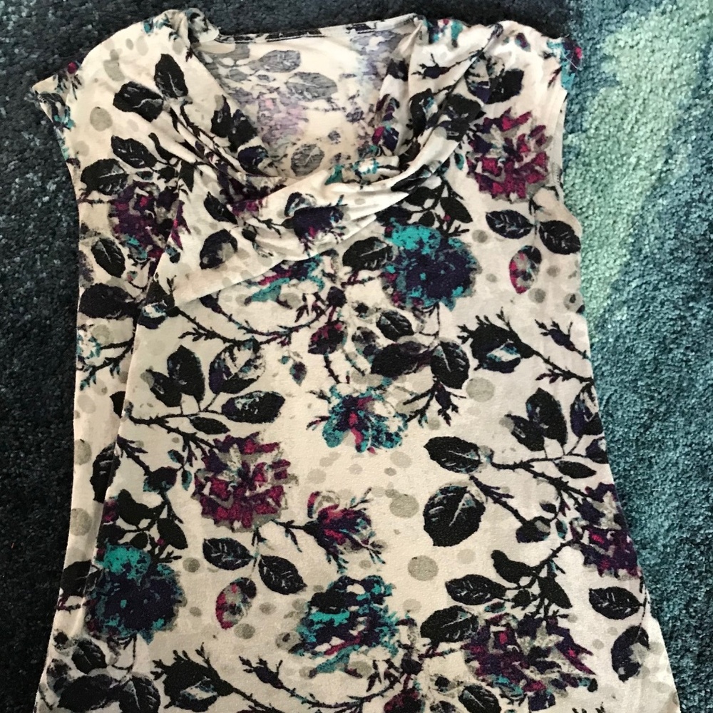 Cowl-neck sleeveless floral top
